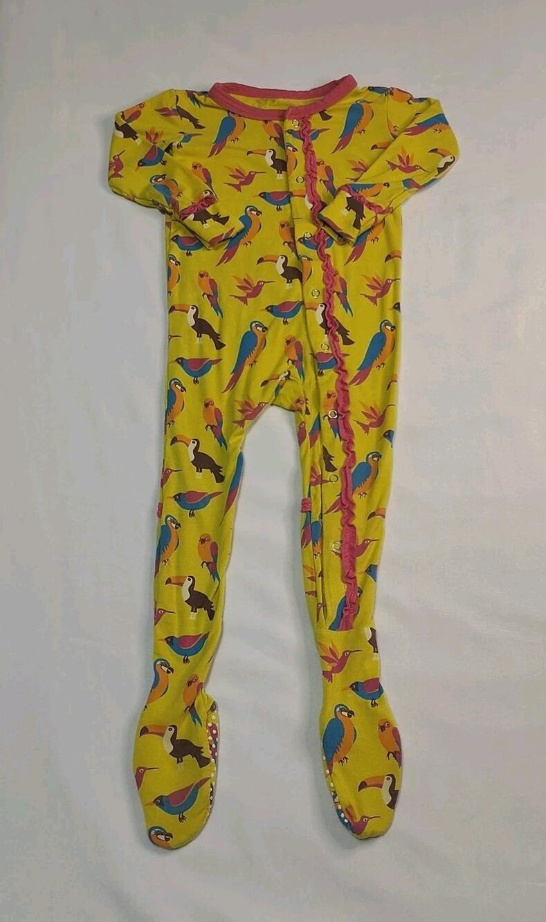 Kickee Pants Bamboo Bird Print Zip Up Footie Pajama Size 9-12 Months Pre-owned